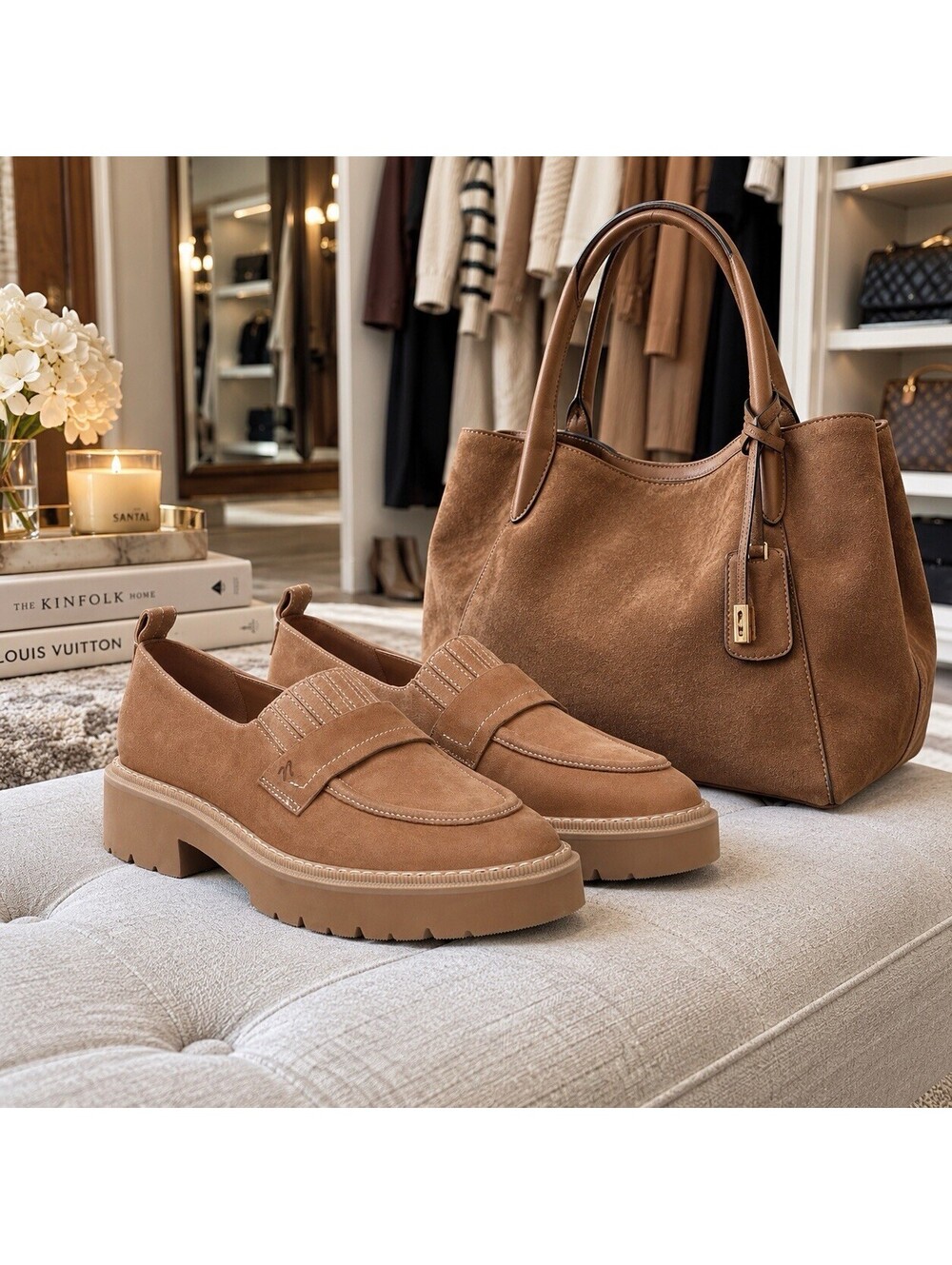 Naturalizer Shawna Women’s 9.5 M Caramel Suede Platform Lug Sole Penny Loafers